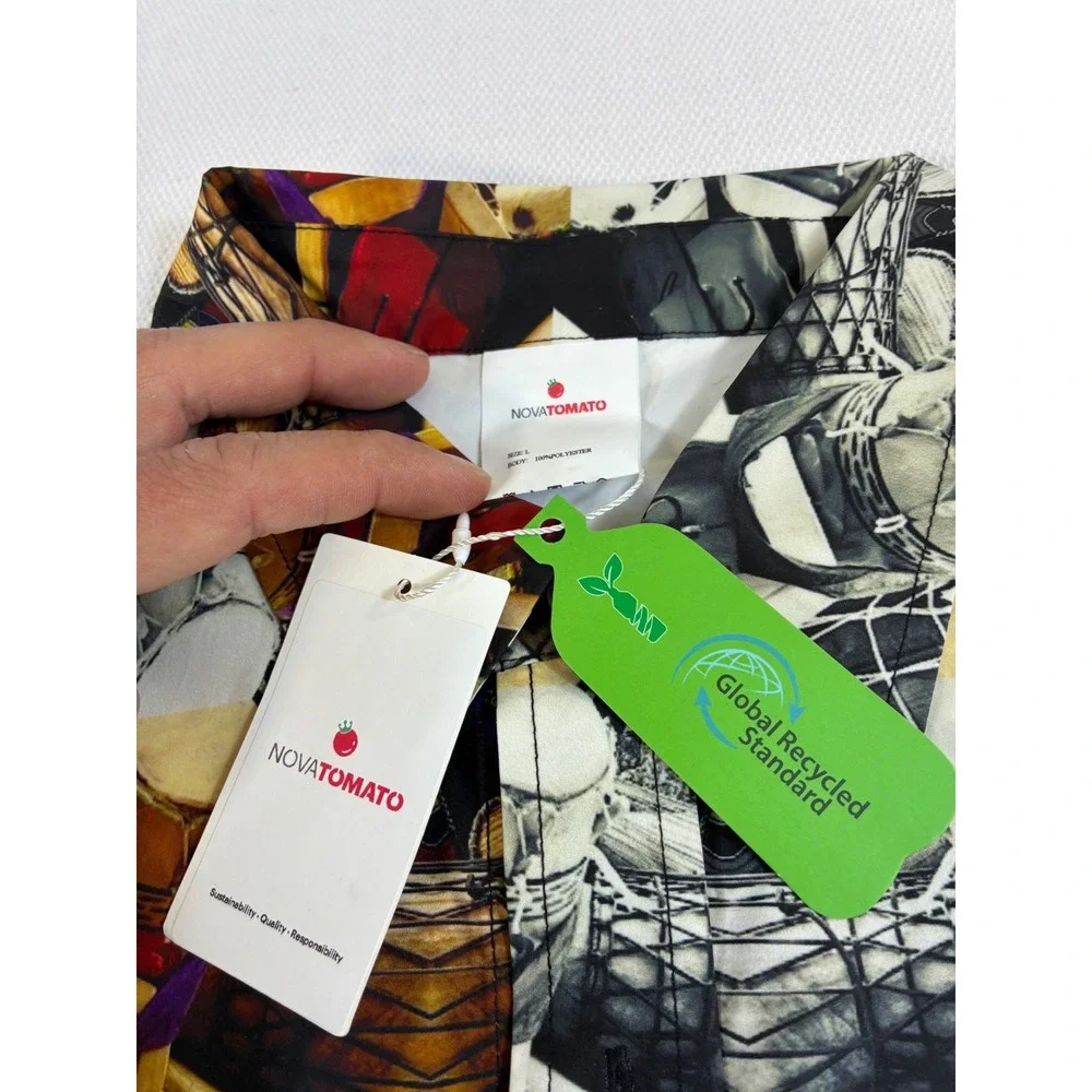 NovaTomato Mens Large Multicolor Kaleidoscope Graphic Print Button‎ Down Shirt